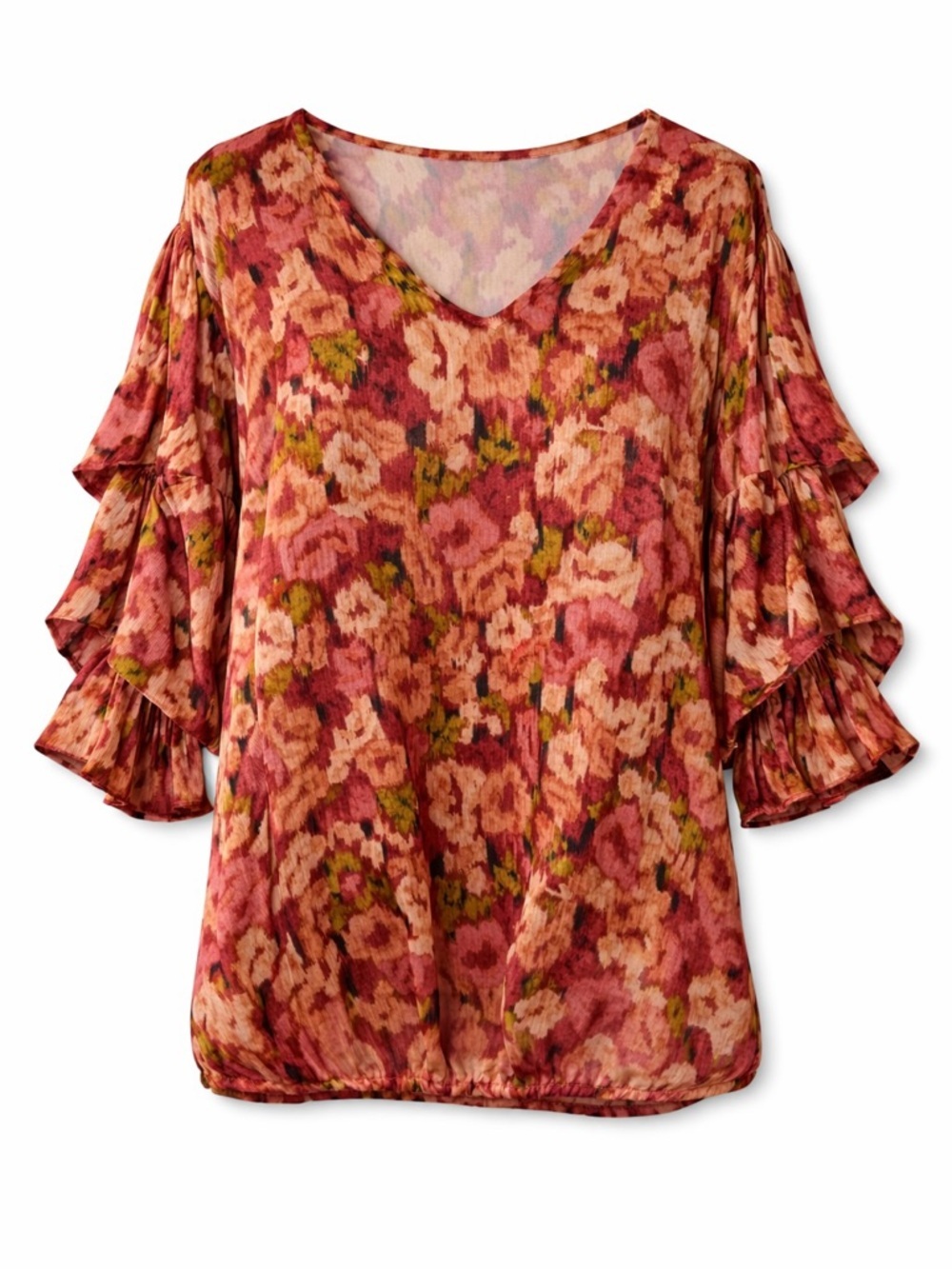 NWT Vince Camuto ‘Enchanted Ruched Sleeve Blouse’ in “Rose Clay” Floral Size 2X